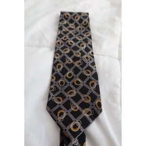 Mens Buisness Valentino Cravatte Silk Tie Black‎ Gold Geometric